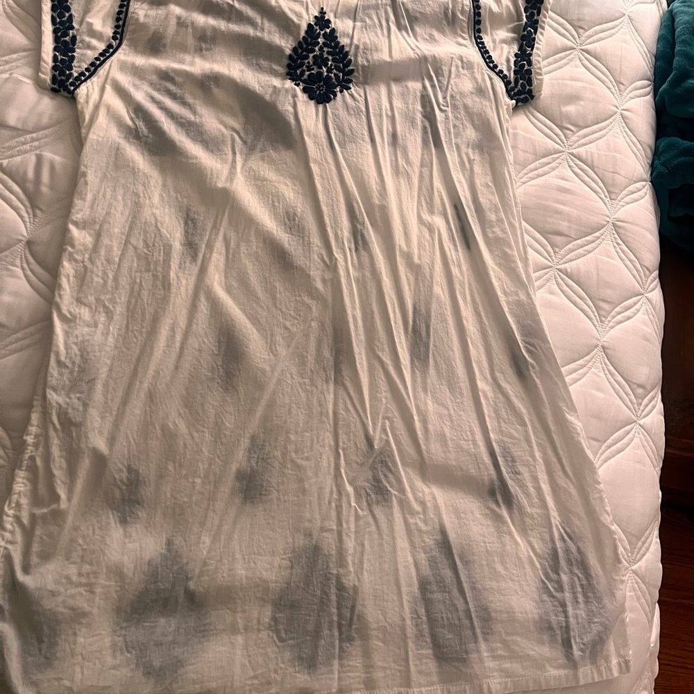 White Dress with Blue Embroidery